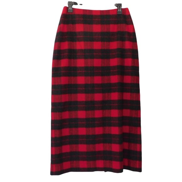 Vintage Wool Blend Long Skirt Maxi Red Black Plaid Lined Size 8 Nine Co.